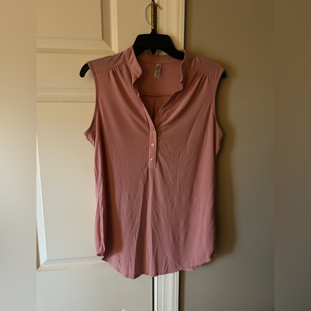 PerSeption Concept Pink Sleeveless Ruffled Blouse